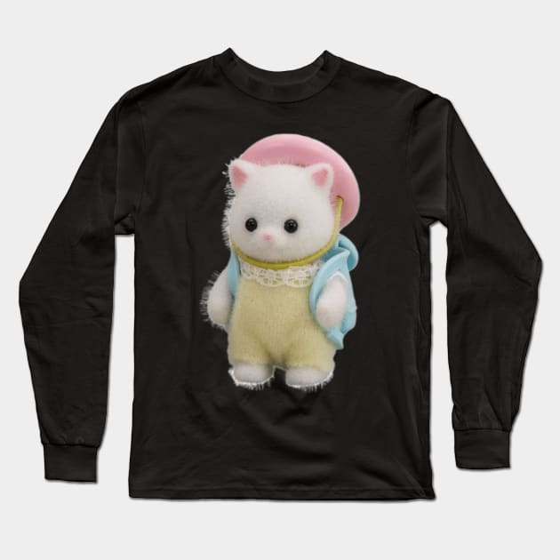 Calico Critters Sylvanian Families Cat with backpack and hat Long Sleeve T-Shirt by ellanely